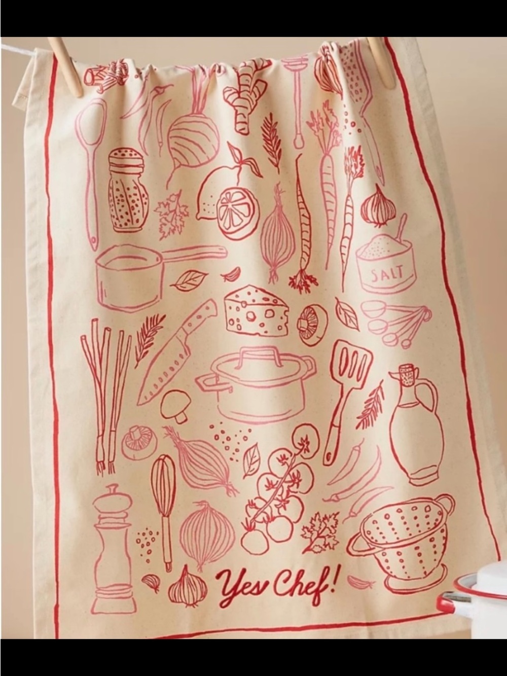 Anthropologie Yes Chef! Red & Cream Kitchen Tea Towel